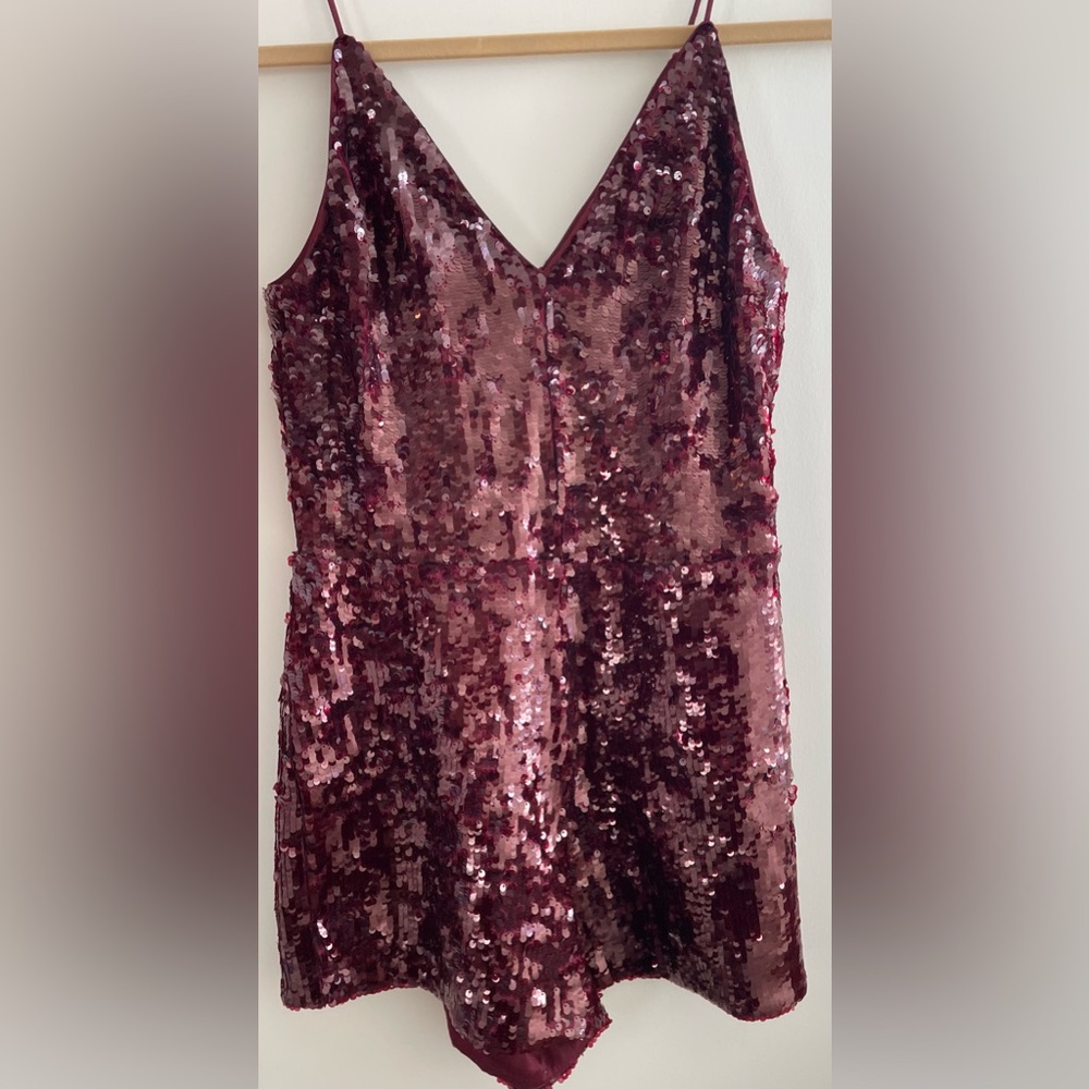 Guess Sparkling Burgundy Sequin Dress Romper XS
